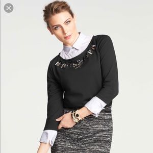 Ann Taylor Black Jewel Embellished Top